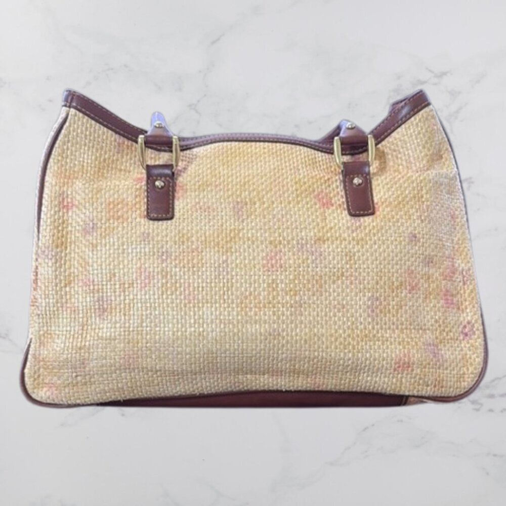 Etienne Aigner Straw Handbag Purse Pink Flowers - Picture 4 of 9